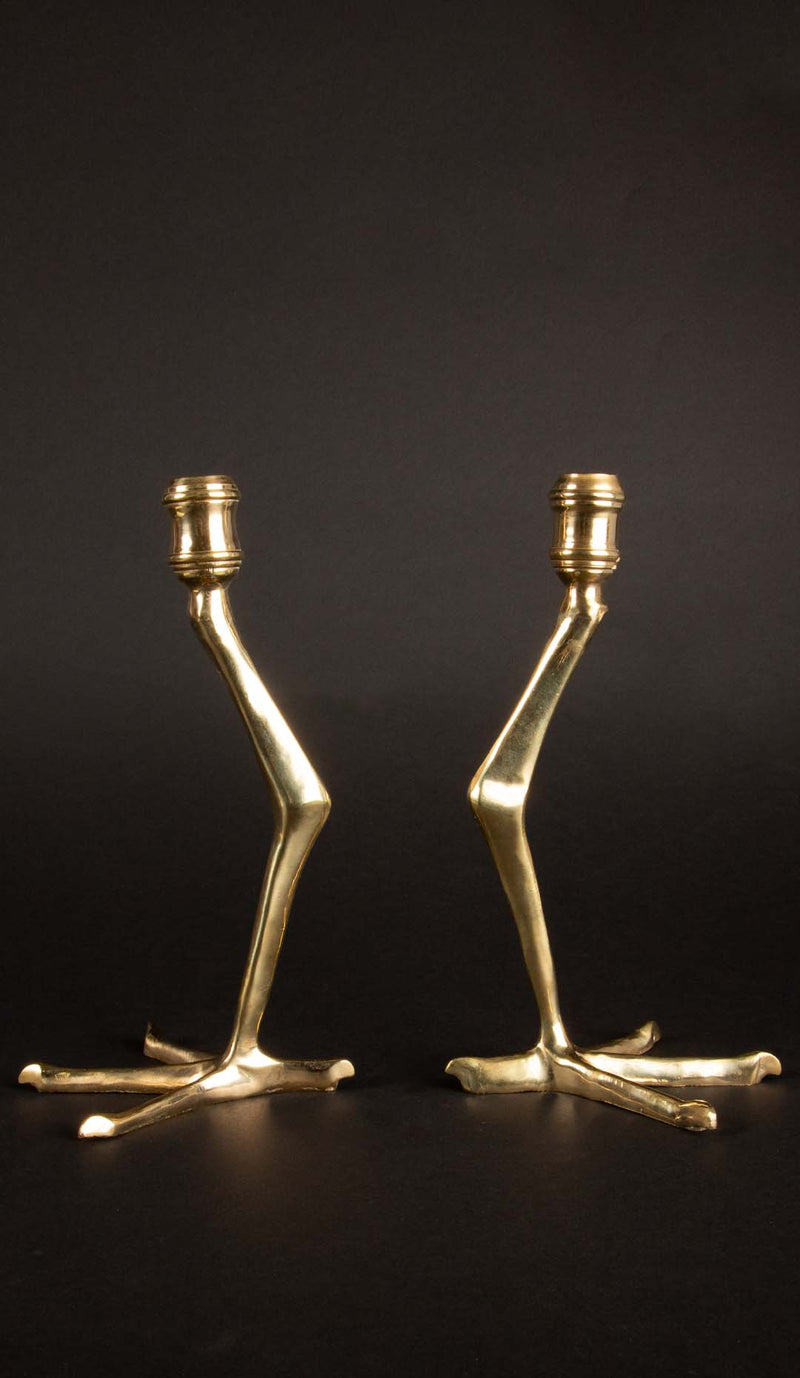 Brass Tingis Bird Foot Candlesticks, Pair