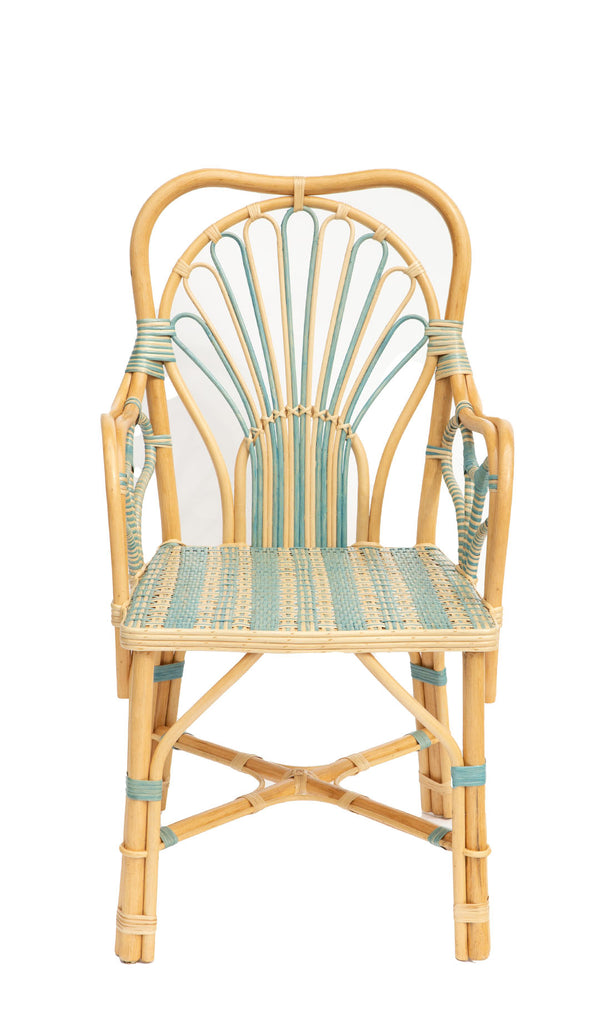 Blue Peacock Rattan Arm Chair by Creel and Gow