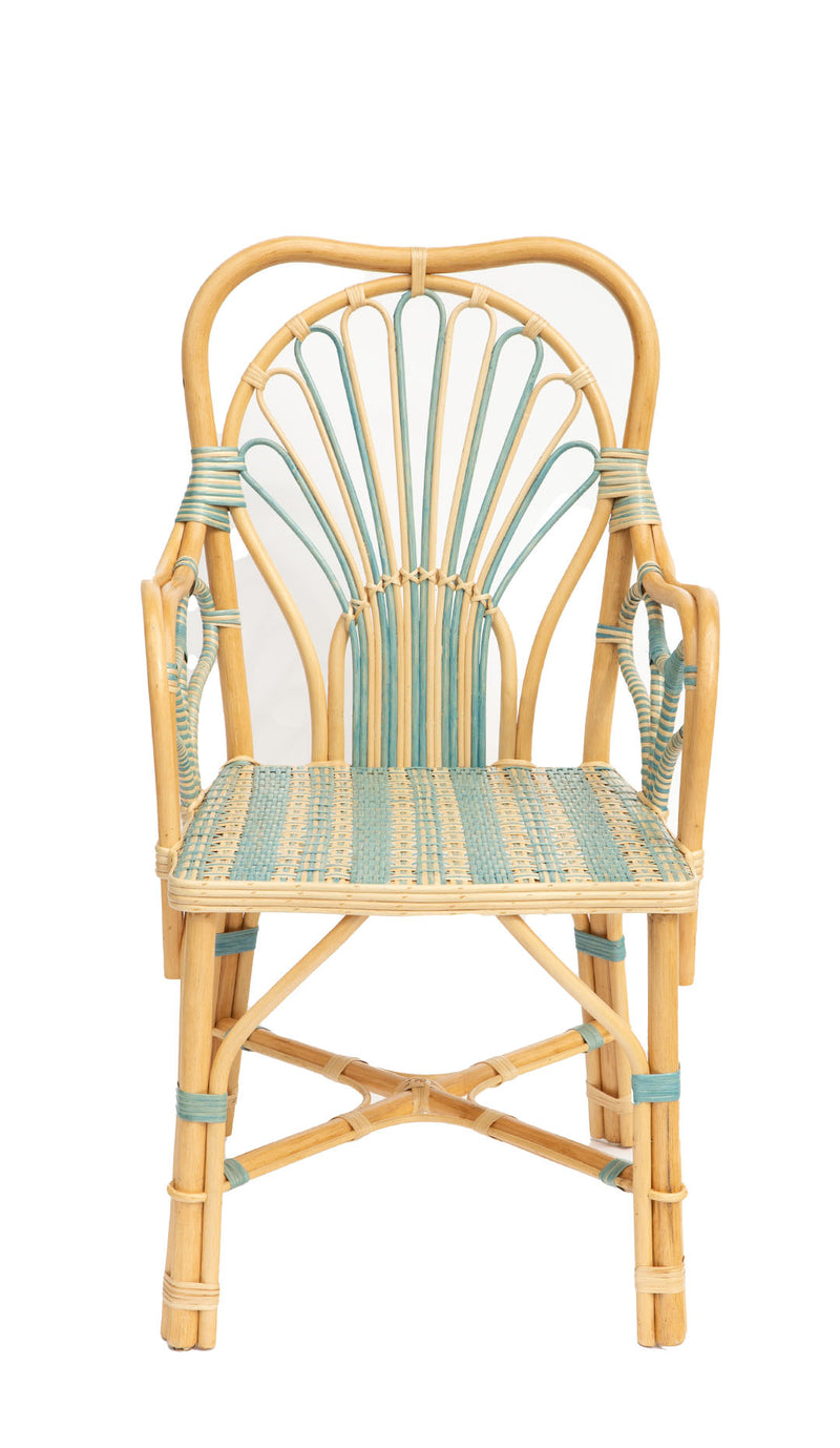 Blue Peacock Rattan Arm Chair by Creel and Gow
