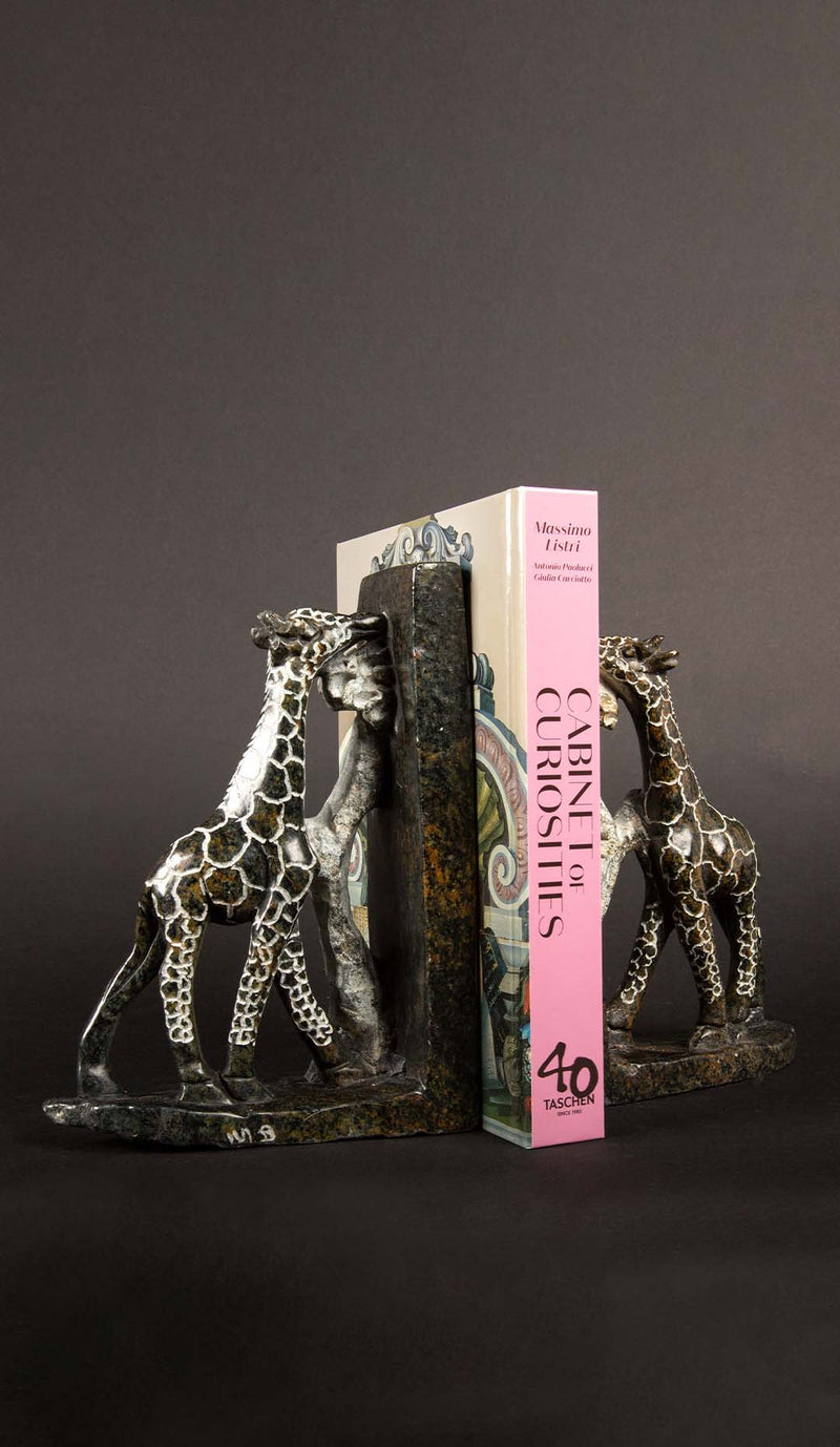 Soapstone Giraffes Grazing Bookend