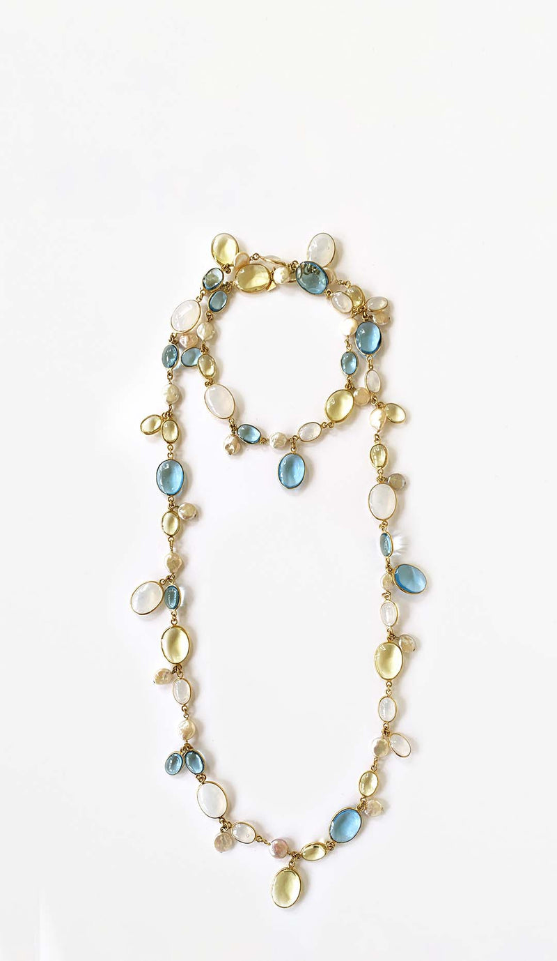 LOULOU DE LA FALAISE Pebble & Pearl Necklace, Aqua/Champagne/Opaline