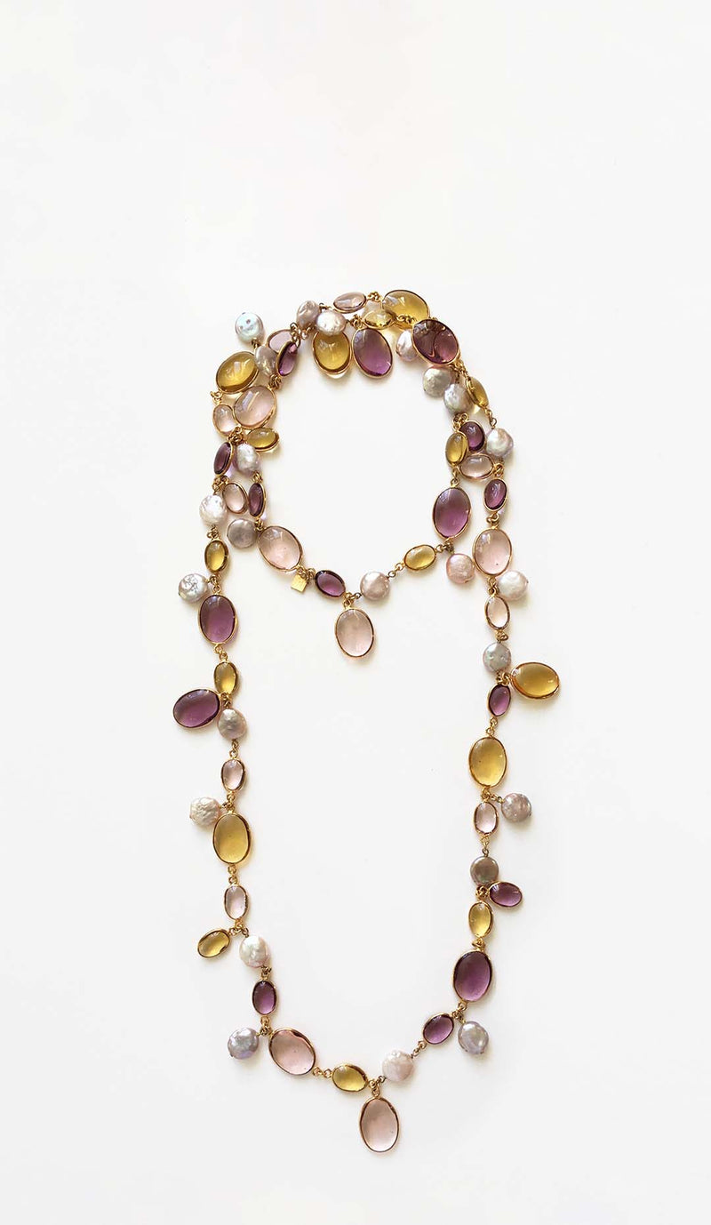 LOULOU DE LA FALAISE Pebble & Pearl Necklace, Dawn/Lilac/Honey