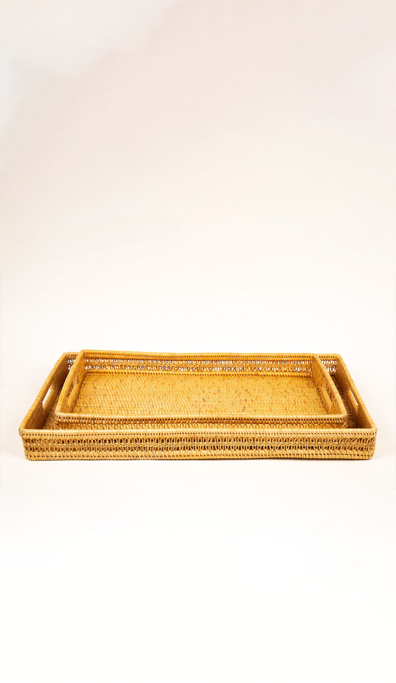 Knotted Rattan Rectangular Trays