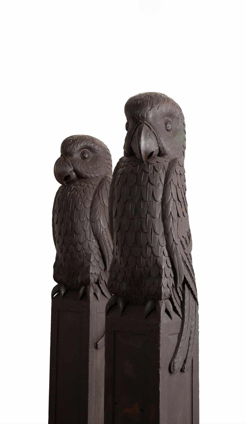 Carved Wooden Parrot Columns