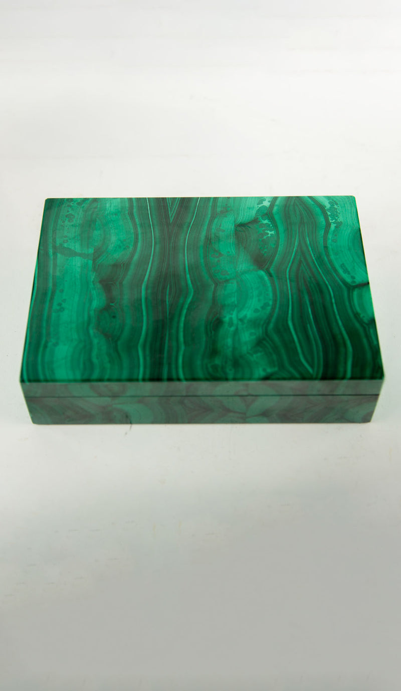Bookmatched Malachite Box with Gilt Brass Hinge, 7.25"