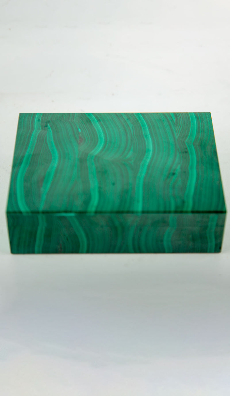 Bookmatched Malachite Box with Gilt Brass Hinge, 6"