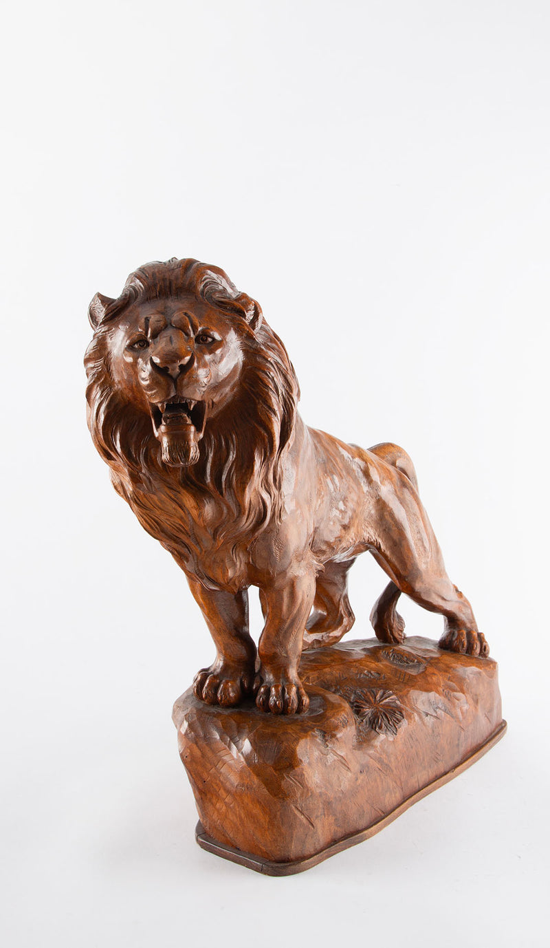 Majesty Carved in Wood: 20th C. Lion Sculpture By P. Trauffer, 17" High
