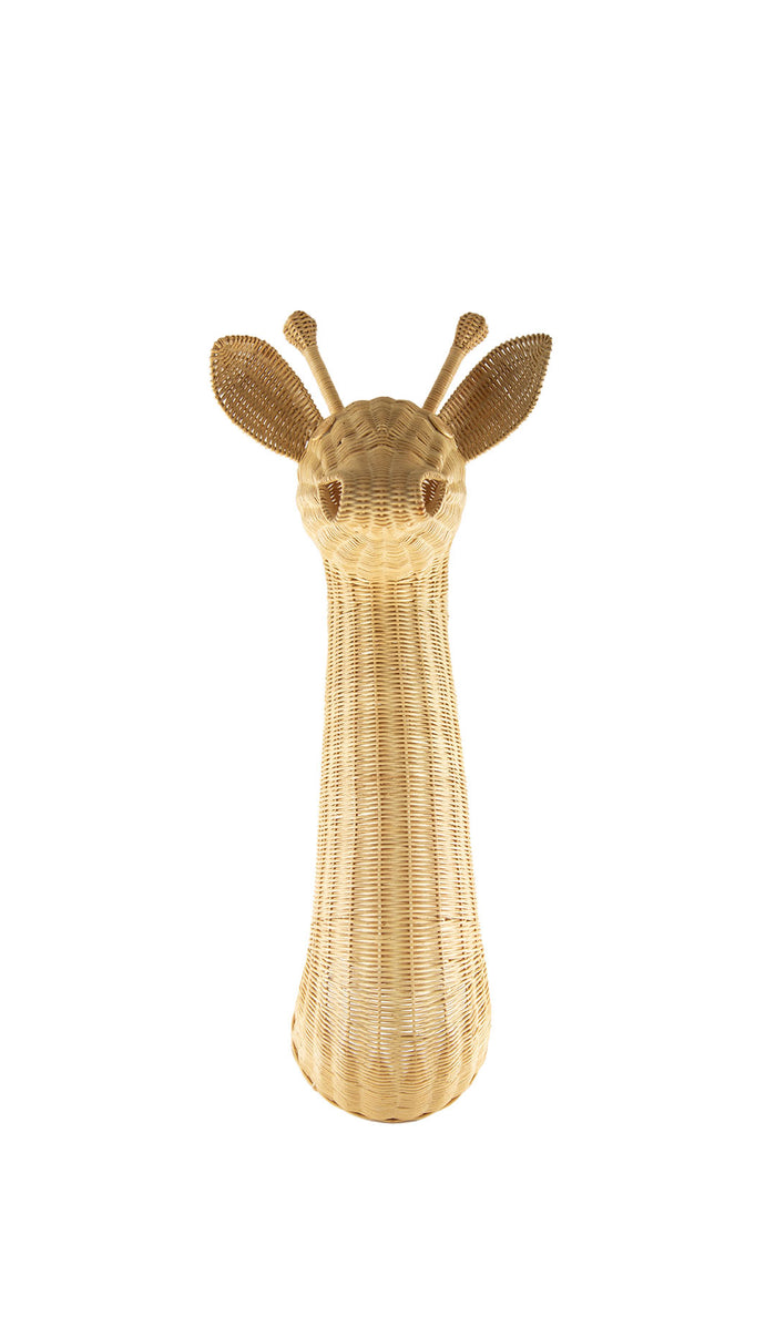 Sculptural Handwoven Rattan Giraffe Head Wall Sculpture