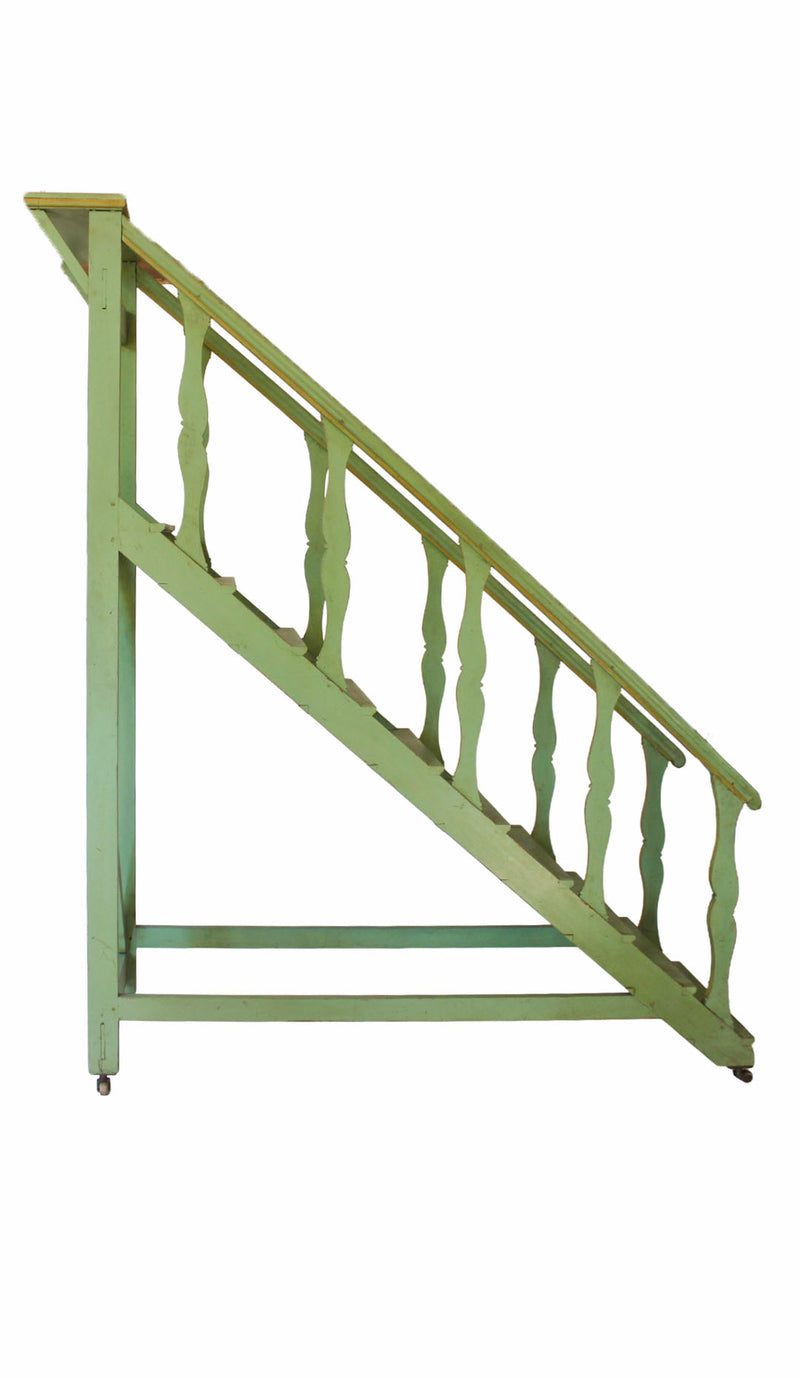 Large Late 19th-Century French Painted Wood Library Ladder on Casters