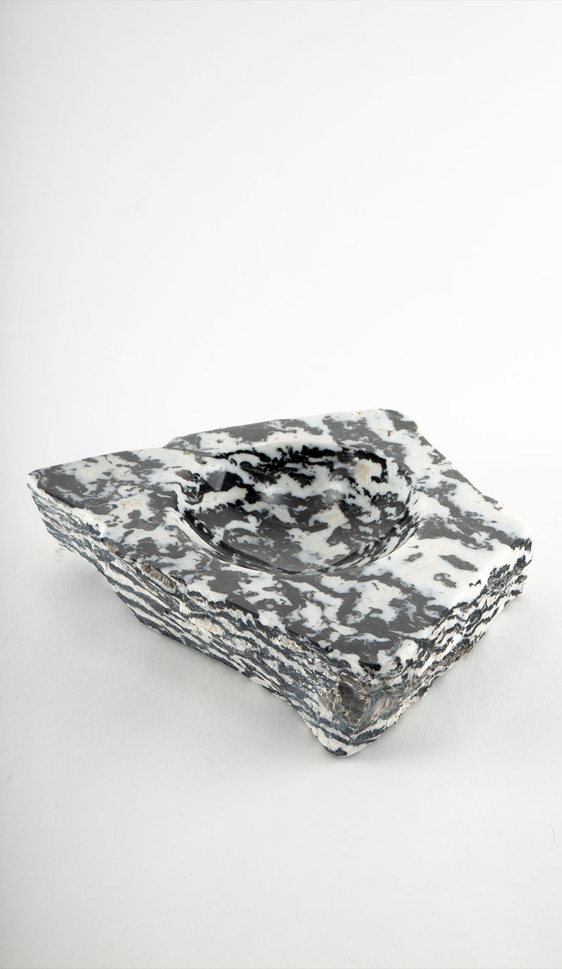 Carved Contrast: Zebra Stone Black & White Mineral Vide Poche with Natural Edge