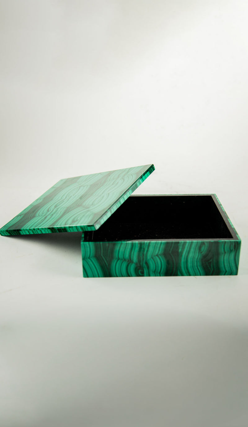 Richly Figured Malachite Box with Fitted Lid 8"
