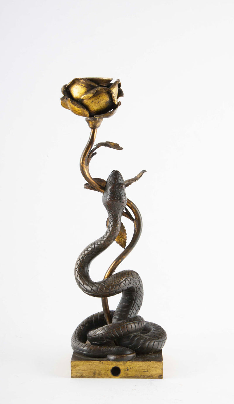 Among Thorns and Scales: Late 19th C Snake & Rose Side Table Candle Stick