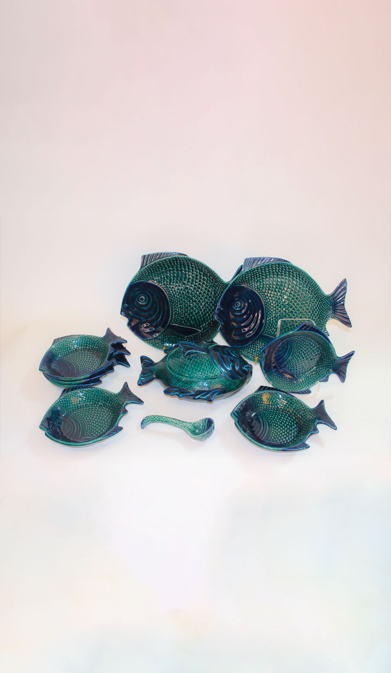School of Fish: Vintage French Majolica Table Service, 9 Pieces