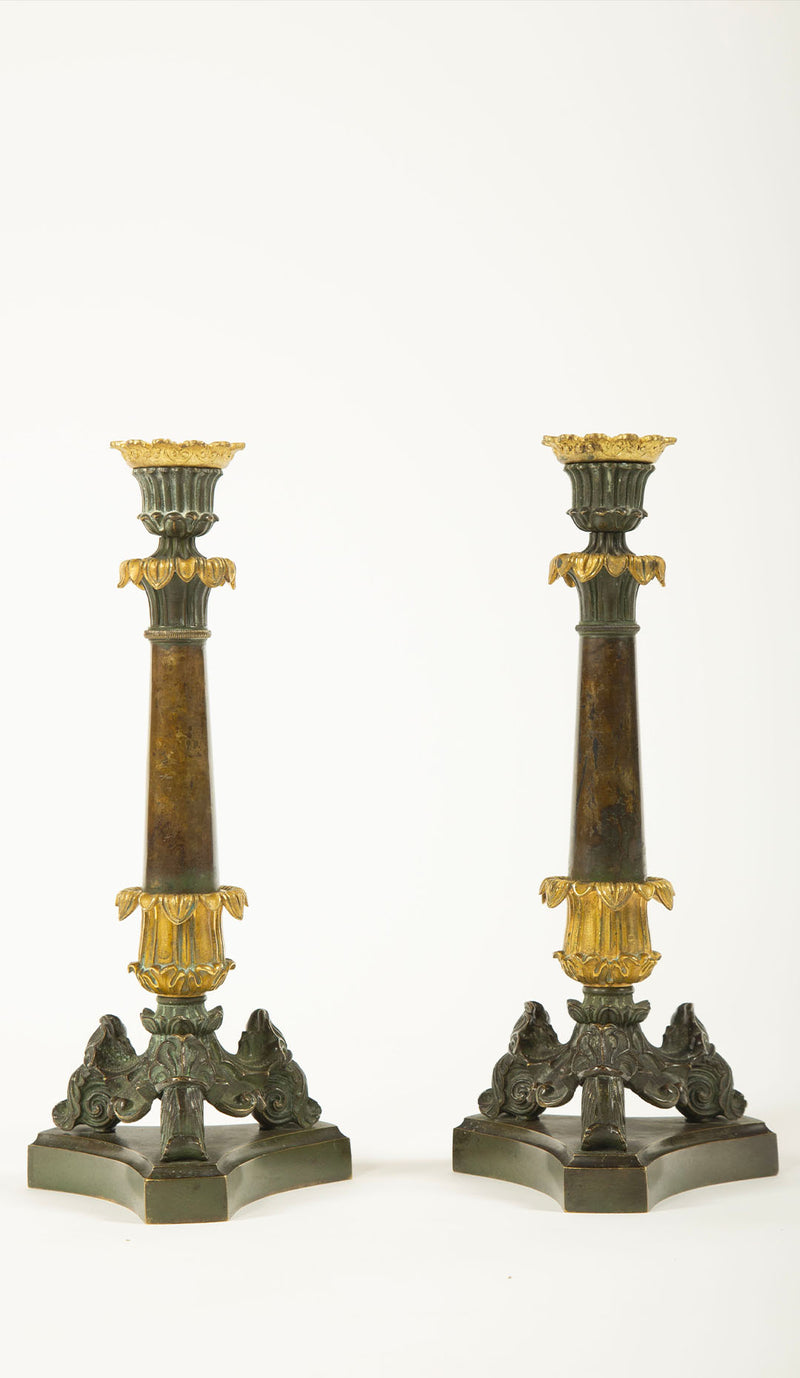 Gilded Acanthus: Pair of 19th Century French Bronze Candlesticks