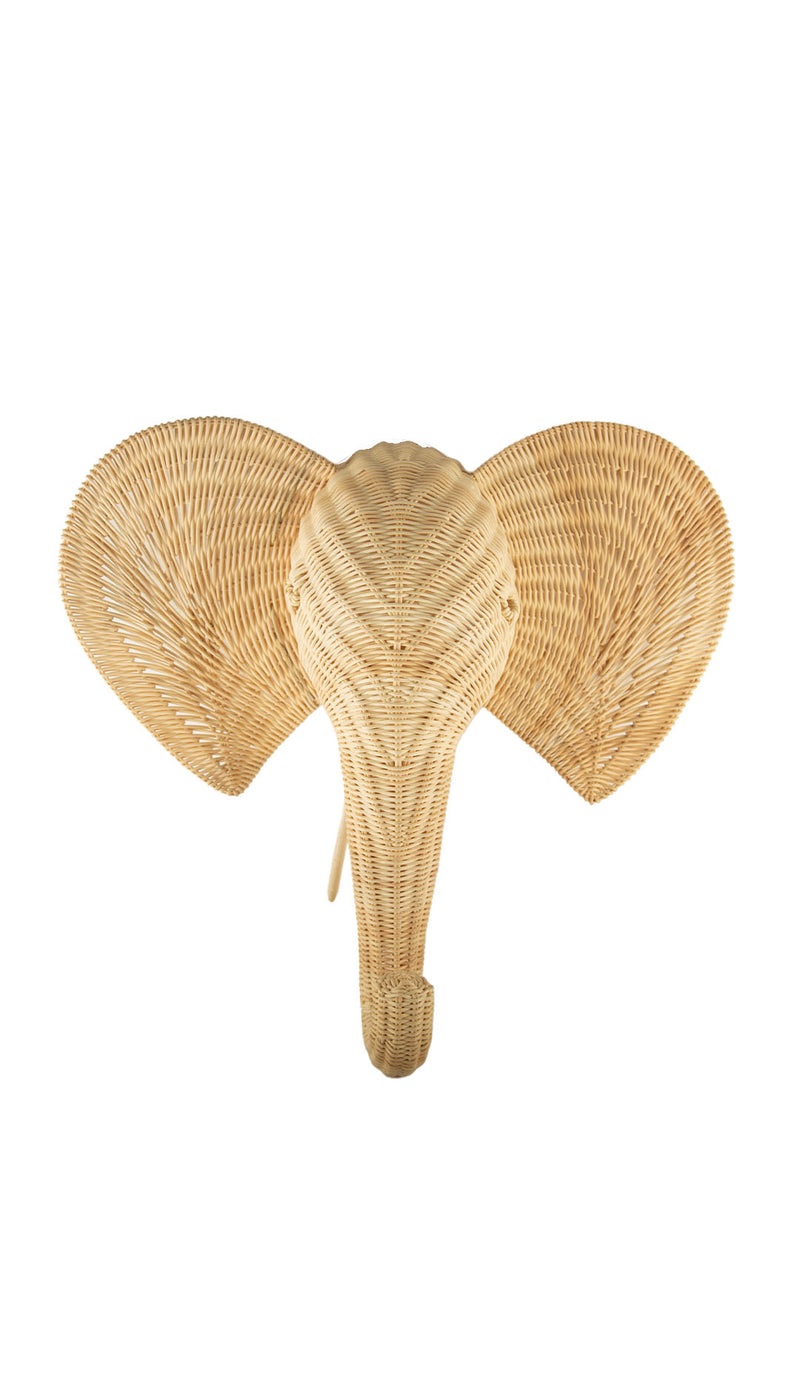 Sculptural Handwoven Rattan Elephant Head Wall Sculpture