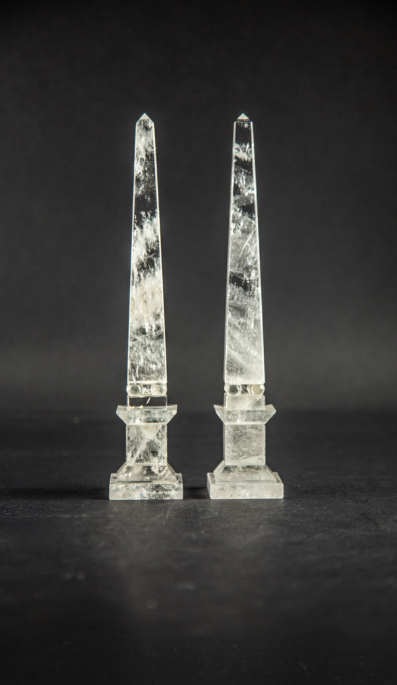 Rock Crystal Obelisks Pair 9.5"