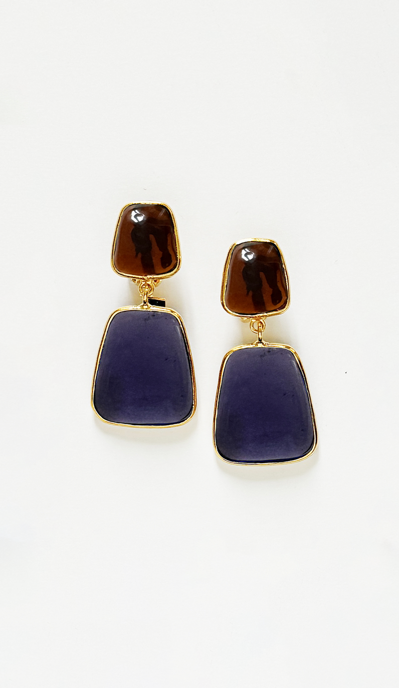 Double Trapeze Earrings Blue / Madre