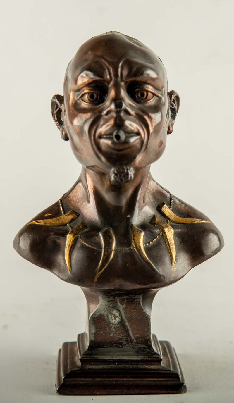 Rare French Patinated Bronze Figural Cigar Lighter with Orientalist Bust, circa 1900