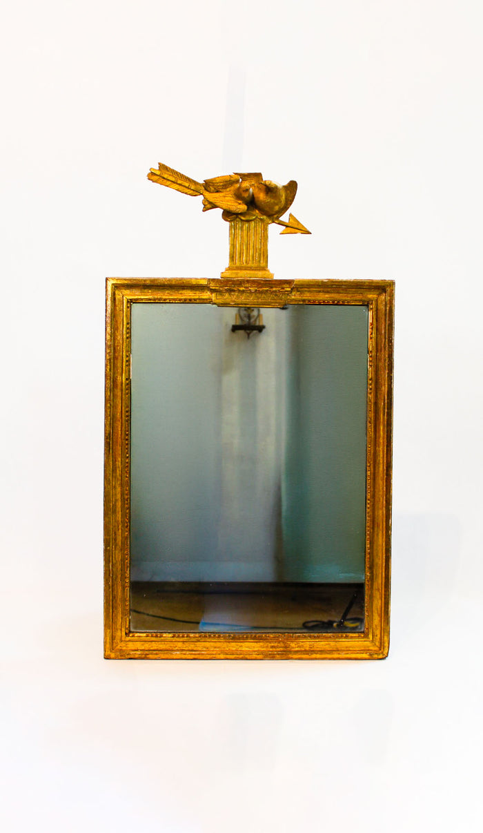 Birds of Love: Louis XVI Giltwood Mirror with Arrow Crest