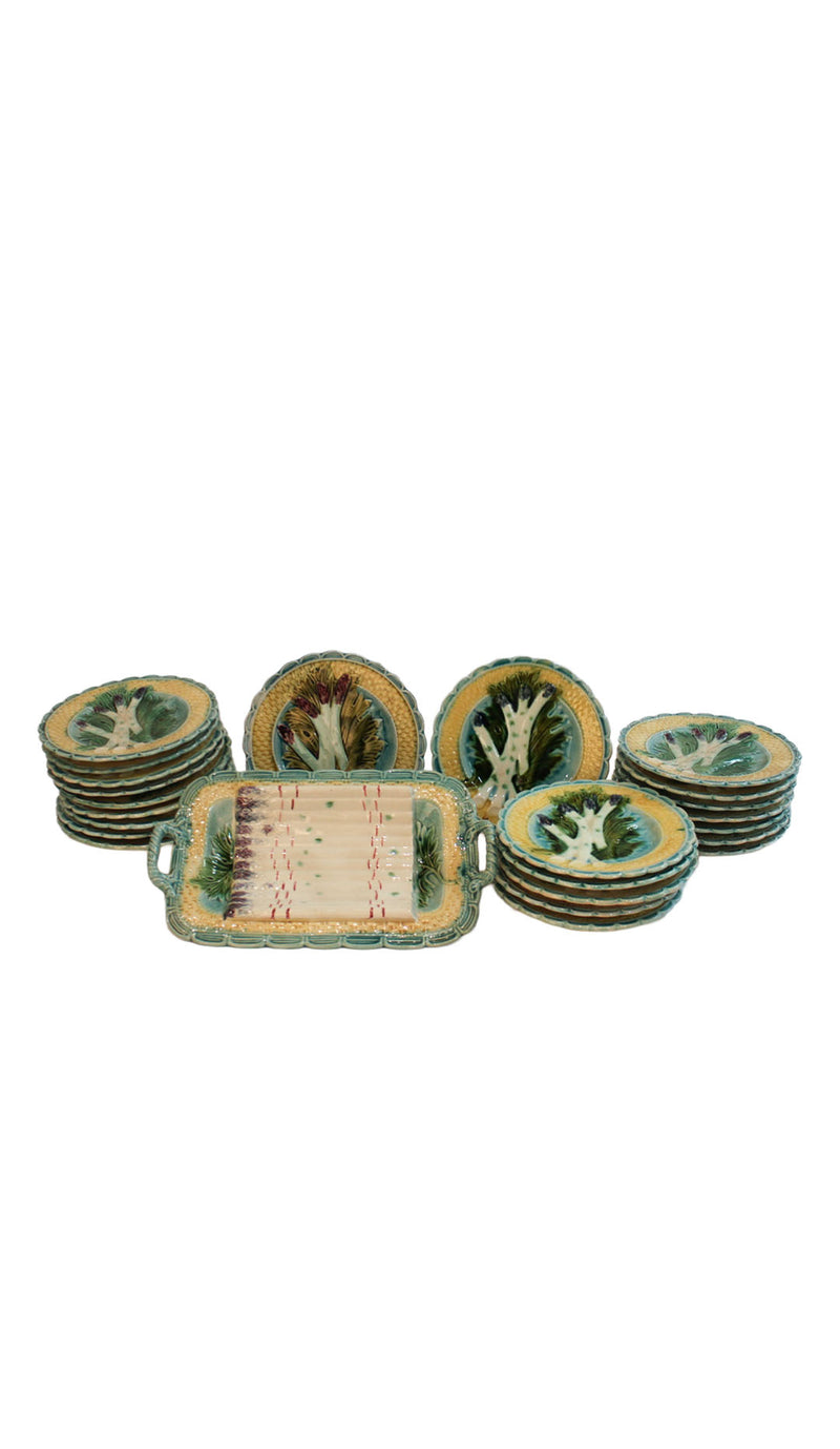French Majolica Twenty-Four-Piece Asparagus Service, Mid-20th Century