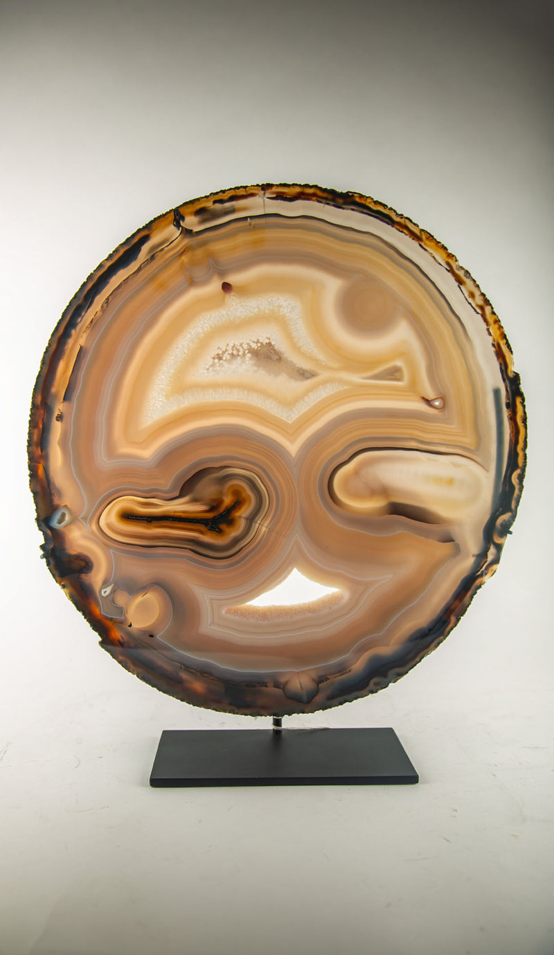 Sculptural Mounted Agate Slice with Warm Caramel and Honey Banding