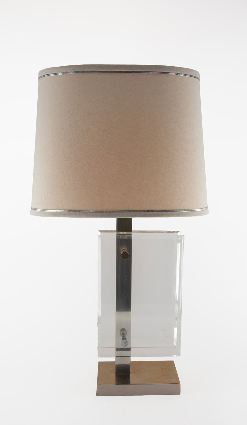 Iconic Pierre Cardin Lucite Table Lamp with Brass Mounts, 1970s