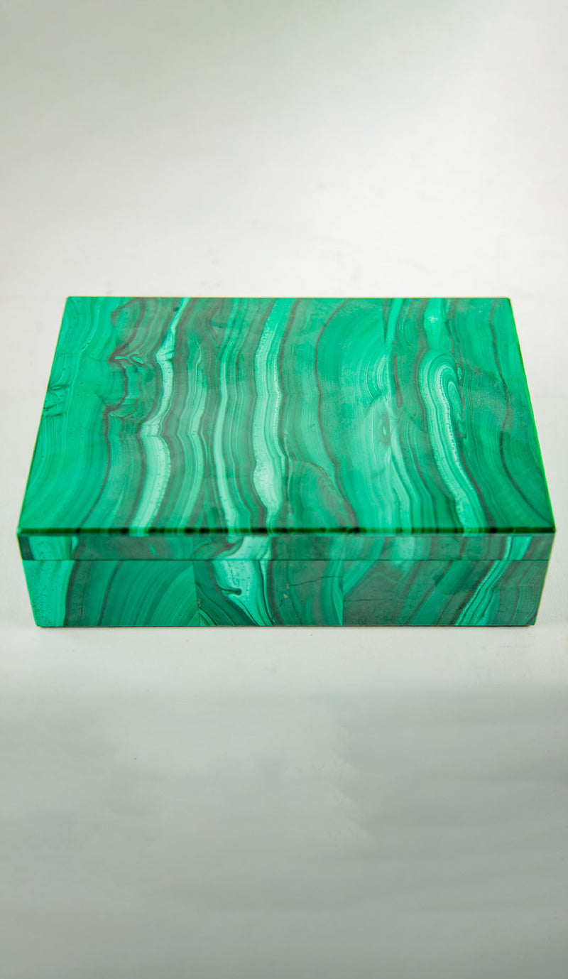 Decorative Malachite Box with Brass Hinge, 8"