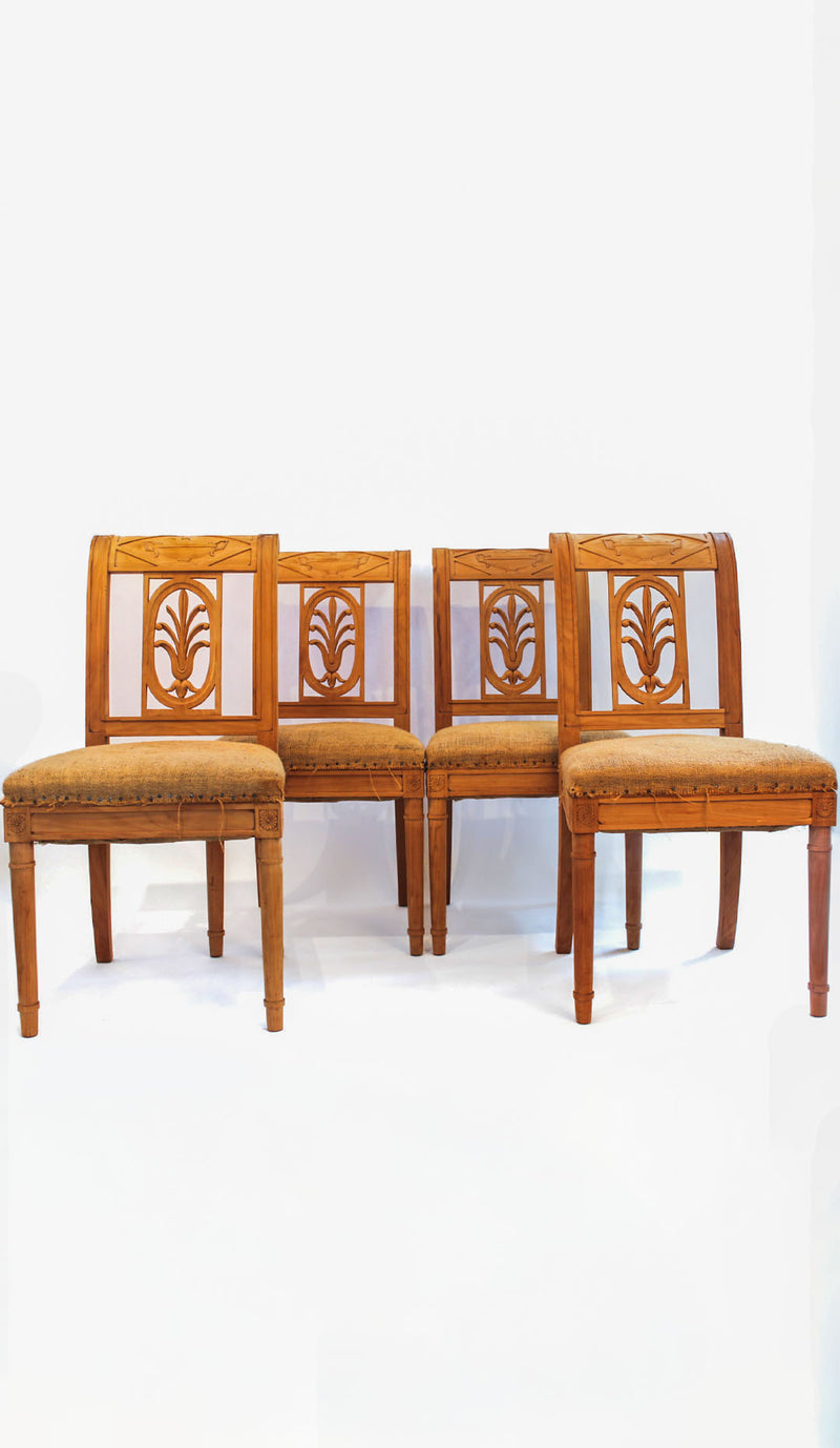 Set of Four French Directoire Period Carved Wood Side Chairs, Circa 1795