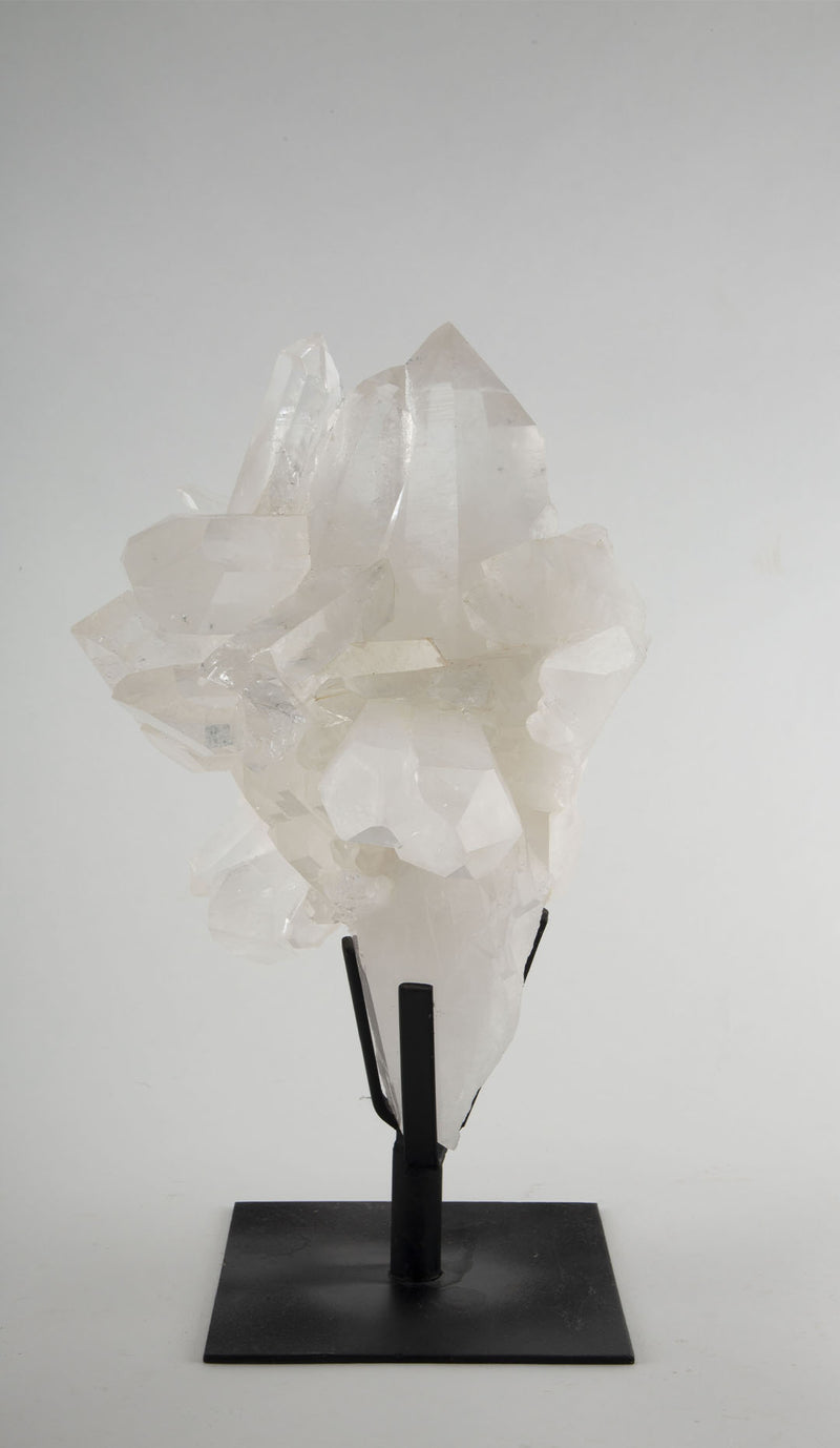 Radiant Rock Crystal Cluster Mounted on Custom Stand, 15"H