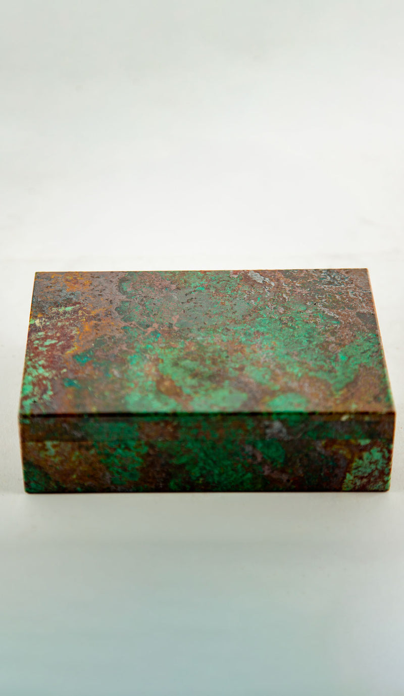 Rectangular Chrysocolla Box with Gilt-Brass Hinge, 6" Wide