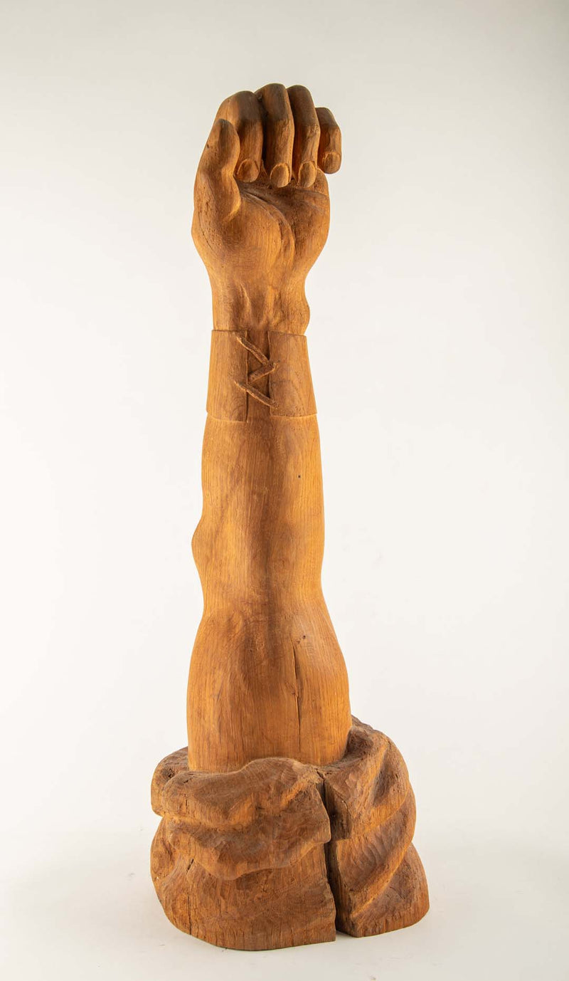 Monumental Hand-Carved Wooden Arm Candle Sconce by C. Balzeau, France, 1980