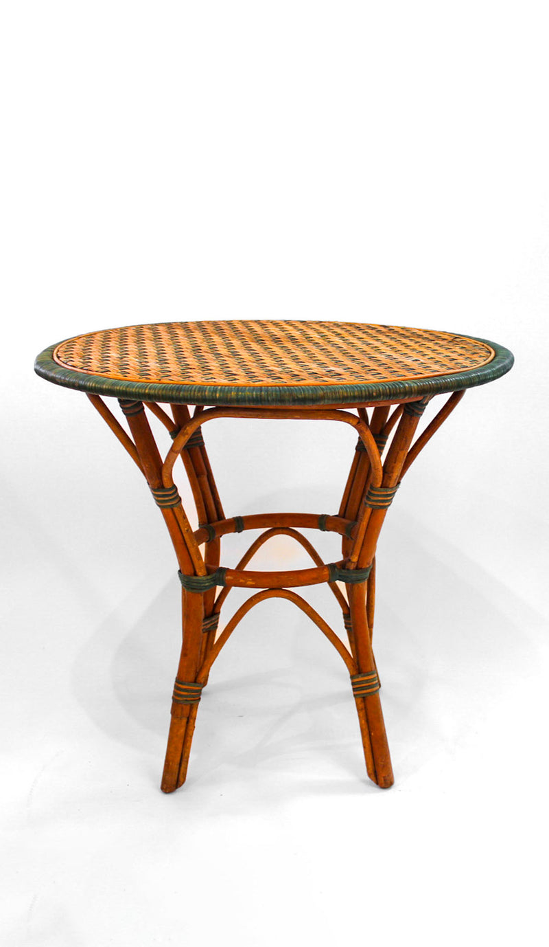 Rattan Blu Round Bistro Table with Verdigris Green Woven Accents