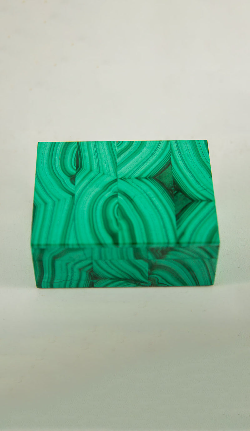 Decorative Bookmatched Malachite Box with Gilt Brass Hinge, 4"