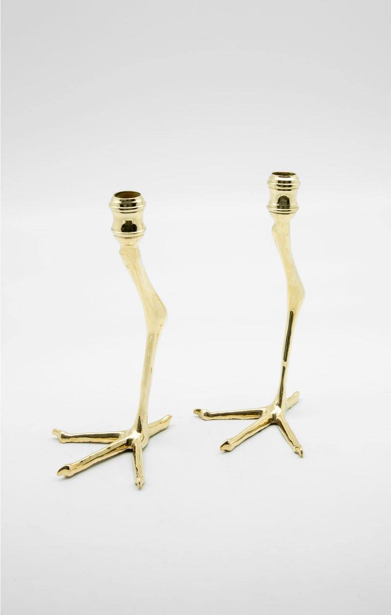 Brass Tingis Bird Foot Candlesticks, Pair