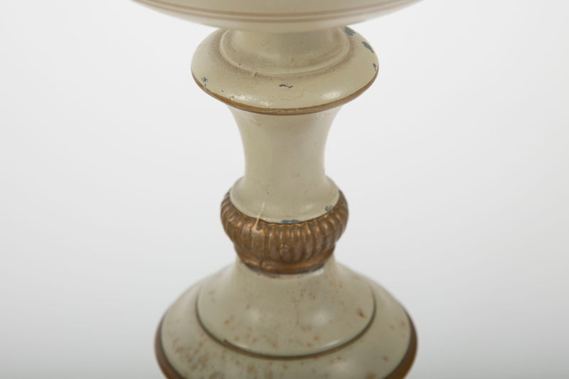 The Classical Glow: Pair of Mid Century Cream Tole Painted Kylix Shaped Lamps