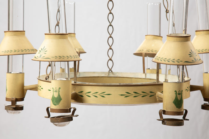 Harmony in Light: Large Directoire Period Yellow Tole Chandelier