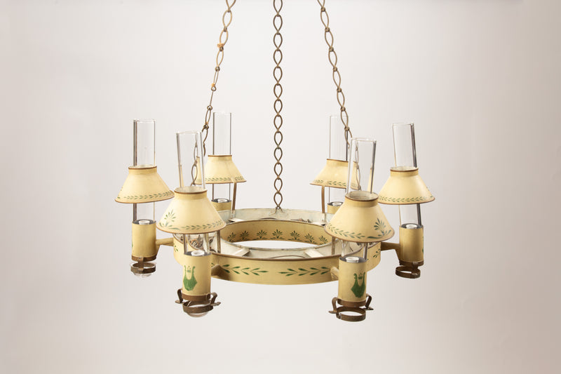 Harmony in Light: Large Directoire Period Yellow Tole Chandelier