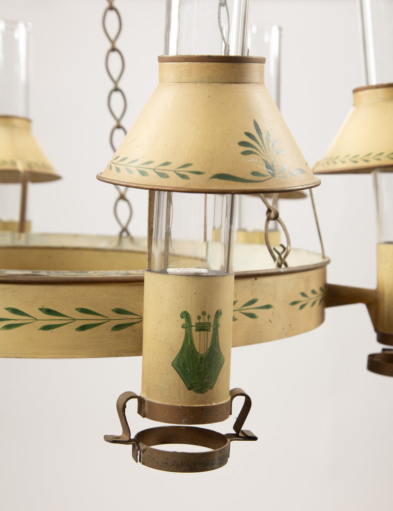 Harmony in Light: Large Directoire Period Yellow Tole Chandelier