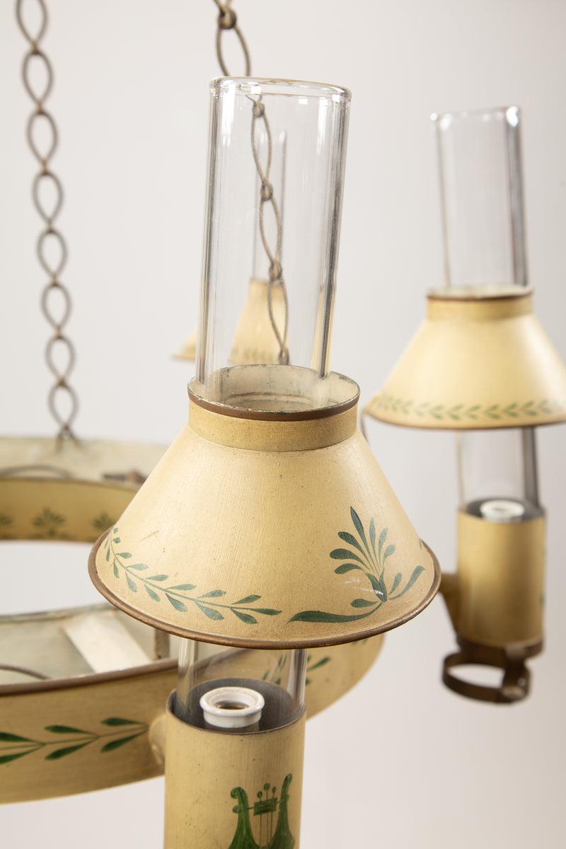 Harmony in Light: Large Directoire Period Yellow Tole Chandelier