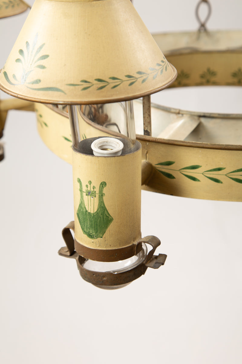 Harmony in Light: Large Directoire Period Yellow Tole Chandelier