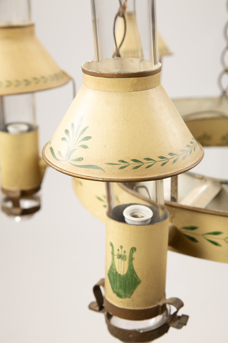 Harmony in Light: Large Directoire Period Yellow Tole Chandelier