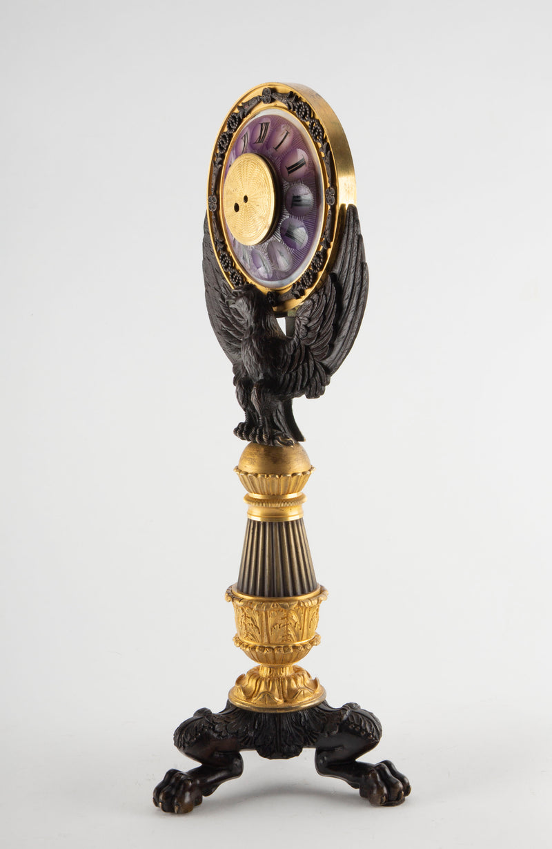 French Empire Gilt and Patinated Bronze “Pendule-Veilleuse” Mantel Clock, 19thC