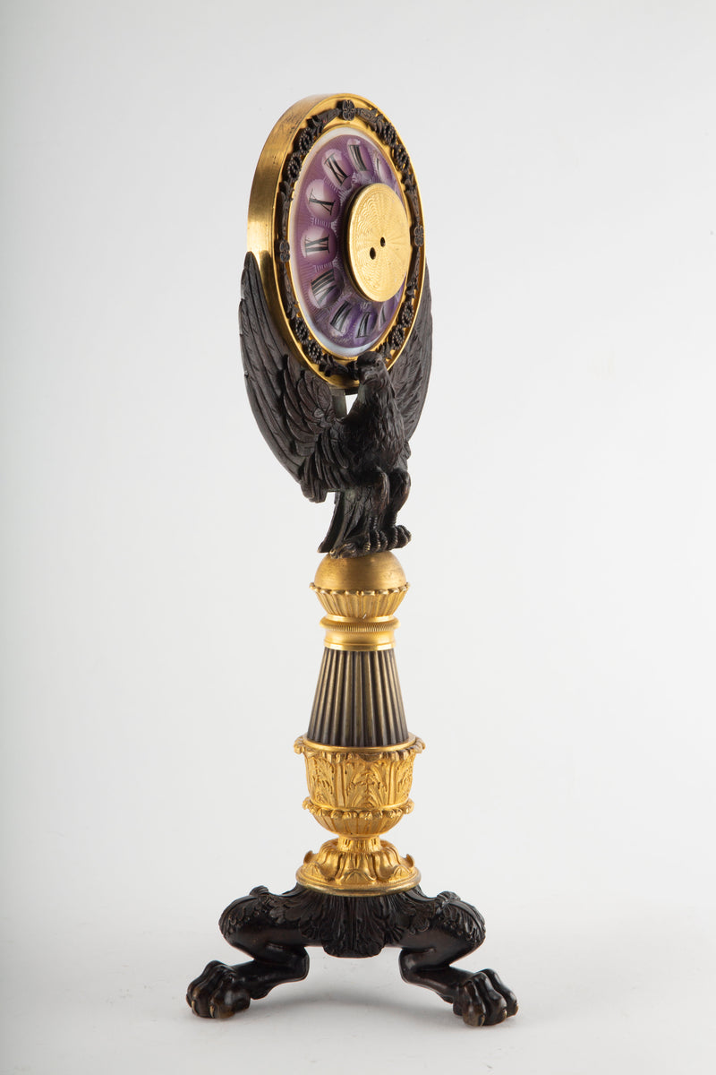 French Empire Gilt and Patinated Bronze “Pendule-Veilleuse” Mantel Clock, 19thC