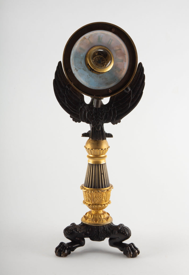 French Empire Gilt and Patinated Bronze “Pendule-Veilleuse” Mantel Clock, 19thC