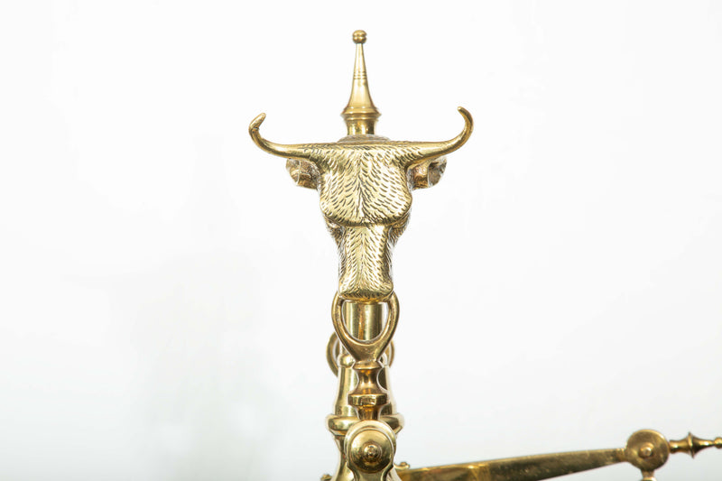 Monumental 19th C. French Brass Butcher's Balance Scale with Bull Head Finial