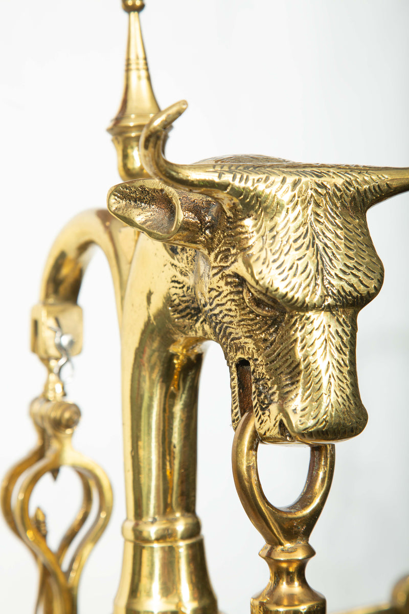 Monumental 19th C. French Brass Butcher's Balance Scale with Bull Head Finial