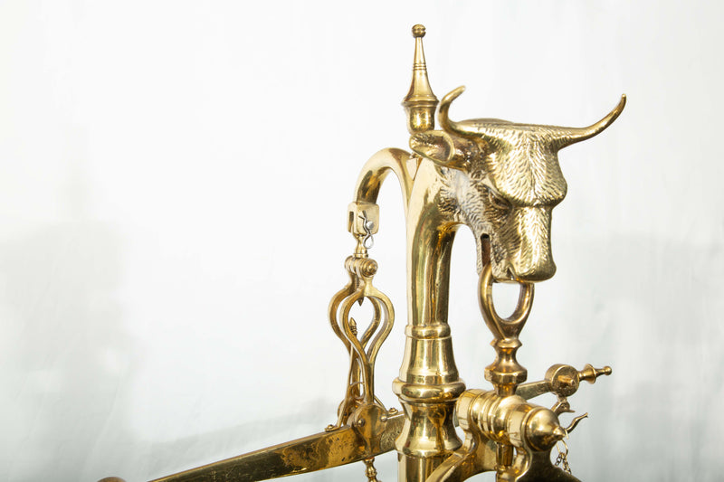 Monumental 19th C. French Brass Butcher's Balance Scale with Bull Head Finial