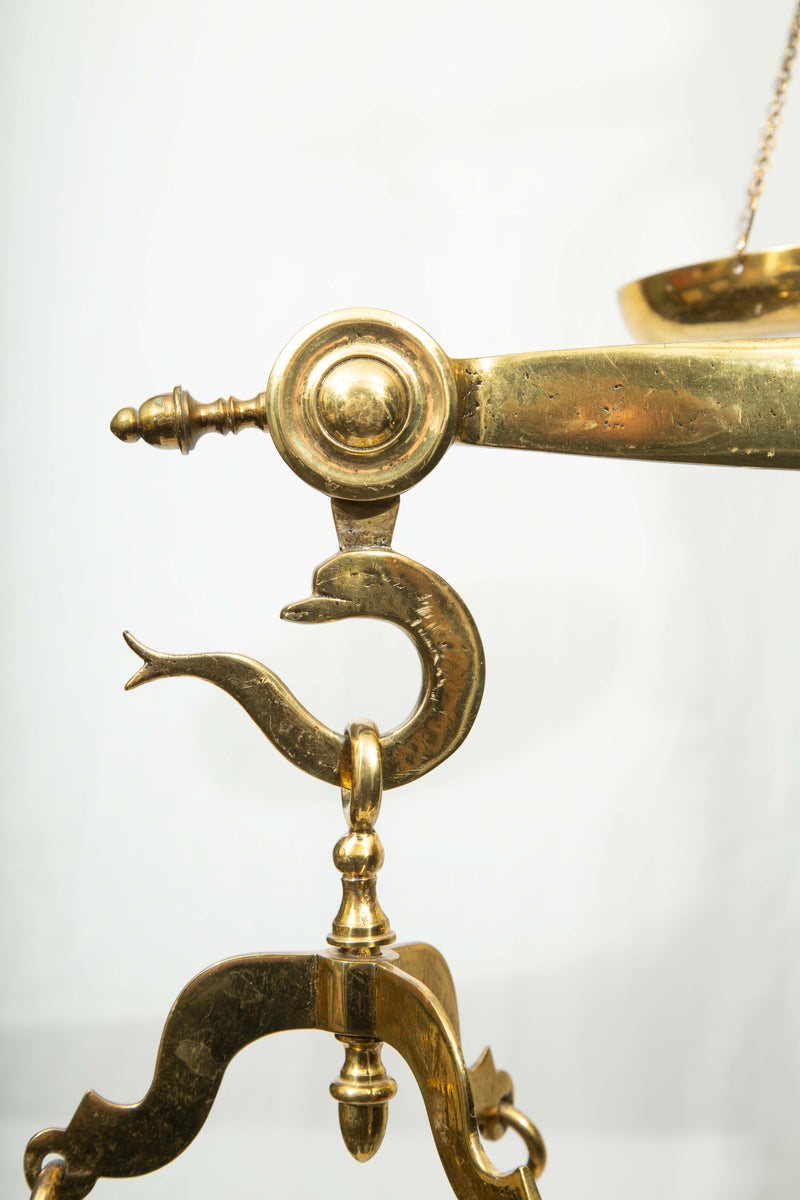 Monumental 19th C. French Brass Butcher's Balance Scale with Bull Head Finial