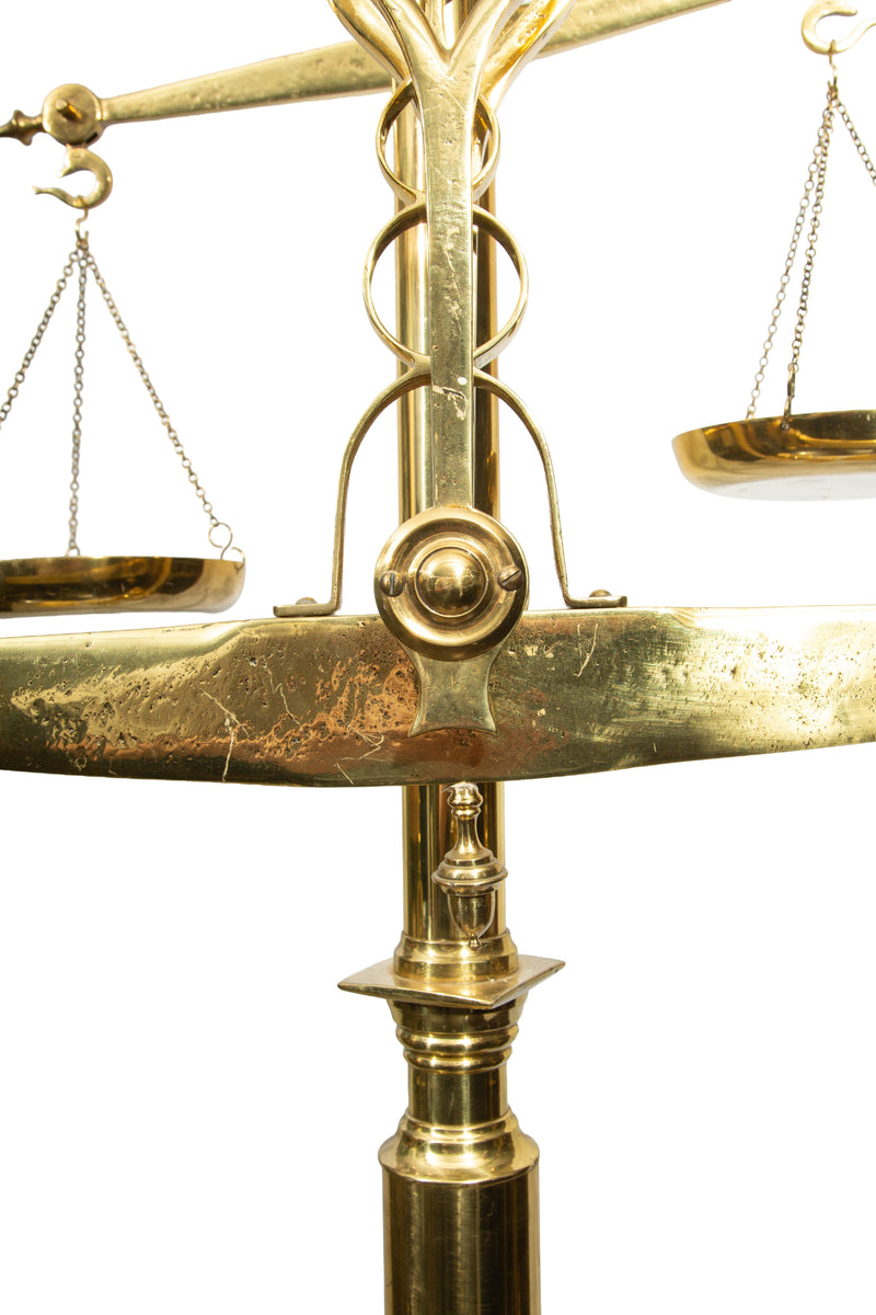 Monumental 19th C. French Brass Butcher's Balance Scale with Bull Head Finial