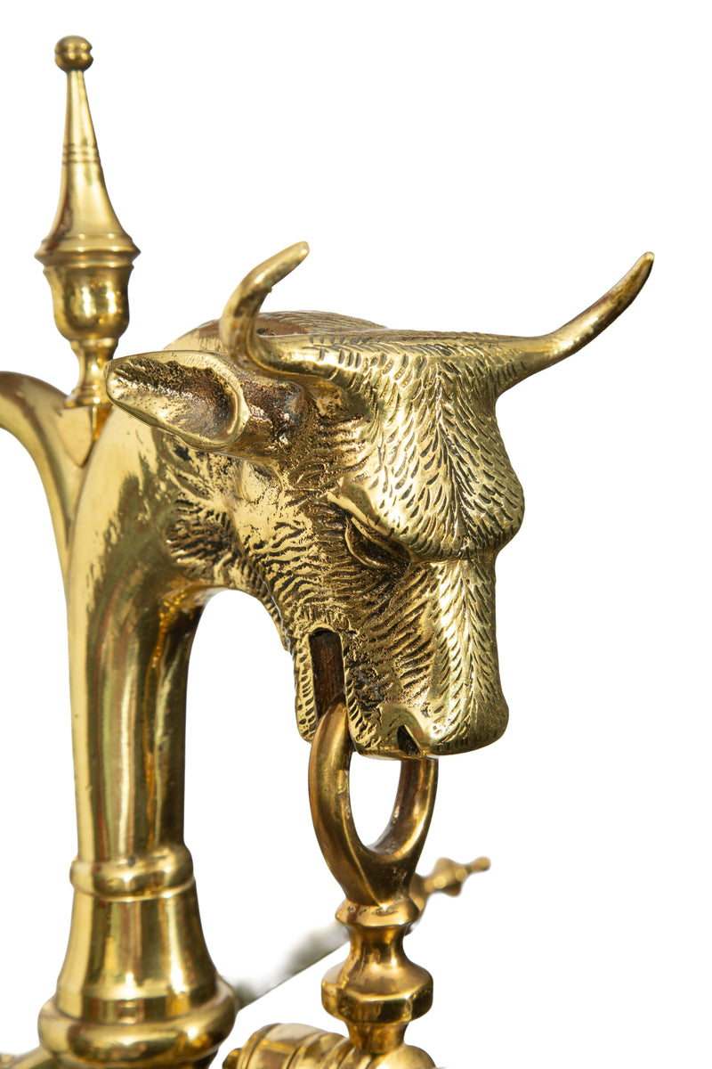 Monumental 19th C. French Brass Butcher's Balance Scale with Bull Head Finial